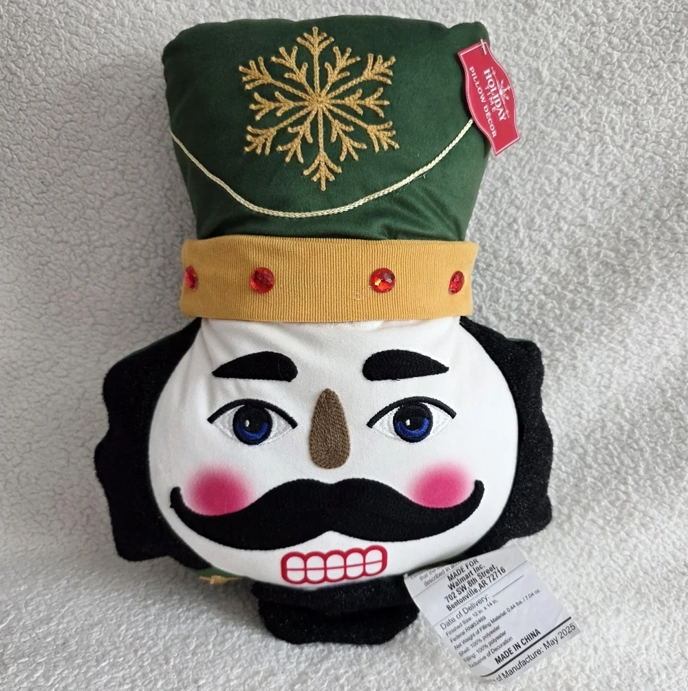 Holiday time 2025 Christmas Nutcracker classic character Pillow Green Gold NWT